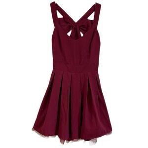 Sans Souci Women's Burgundy‎ Fit & Flare Sweetheart Neck Sleeve Pleated Dress M